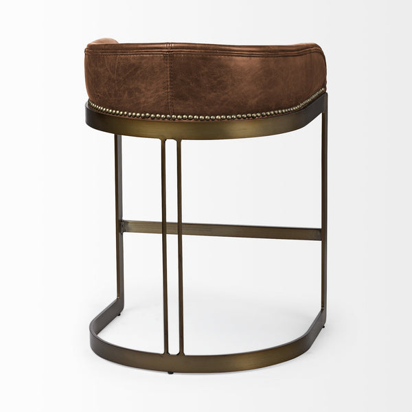 Hollyfield 20.5L x 19.75W x 29H Total Height Brown Leather Seat Gold Metal Base Stool