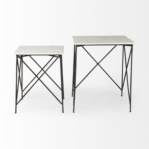 Lorlei 20.0L x 20.0W x 23.8H White Marble Top W/Antique Gold Iron Legs End and Side Table
