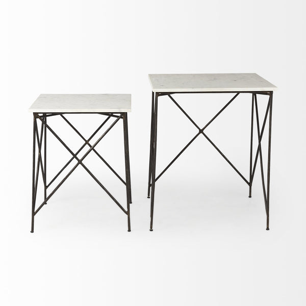 Lorlei 20.0L x 20.0W x 23.8H White Marble Top W/Antique Gold Iron Legs End and Side Table