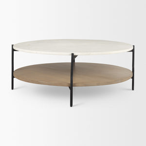 Larkin Marble Top w/ Brown Wood Shelf Round Coffee Table