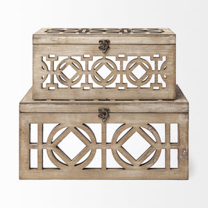 Estooki Set of 2 Natural Wood Mirrored Boxes