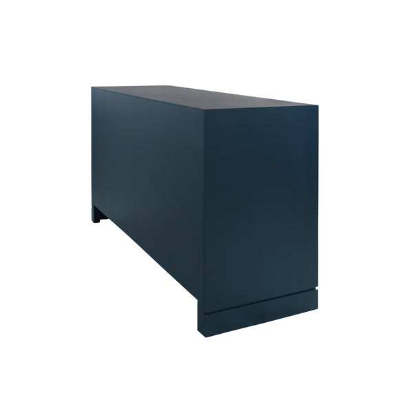 FOUR DOOR BUFFET WITH TRELLIS OVER PAINTED CANE DOORS IN MATTE NAVY LACQUER
