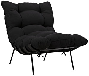 Hanzo Sungkai/Mindi Chair with Industrial Steel Legs in Charcoal Black Cotton