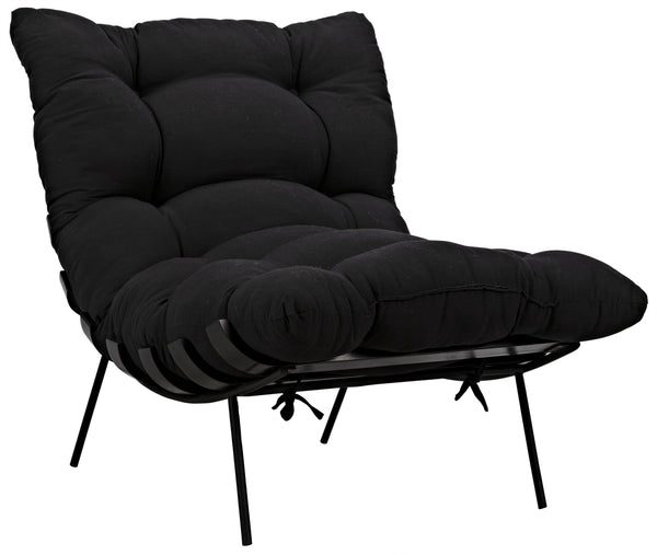 Hanzo Sungkai/Mindi Chair with Industrial Steel Legs in Charcoal Black Cotton