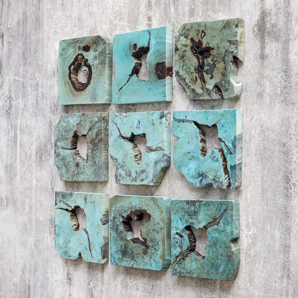 Bahati Wood Wall Décor In Blue, S/9