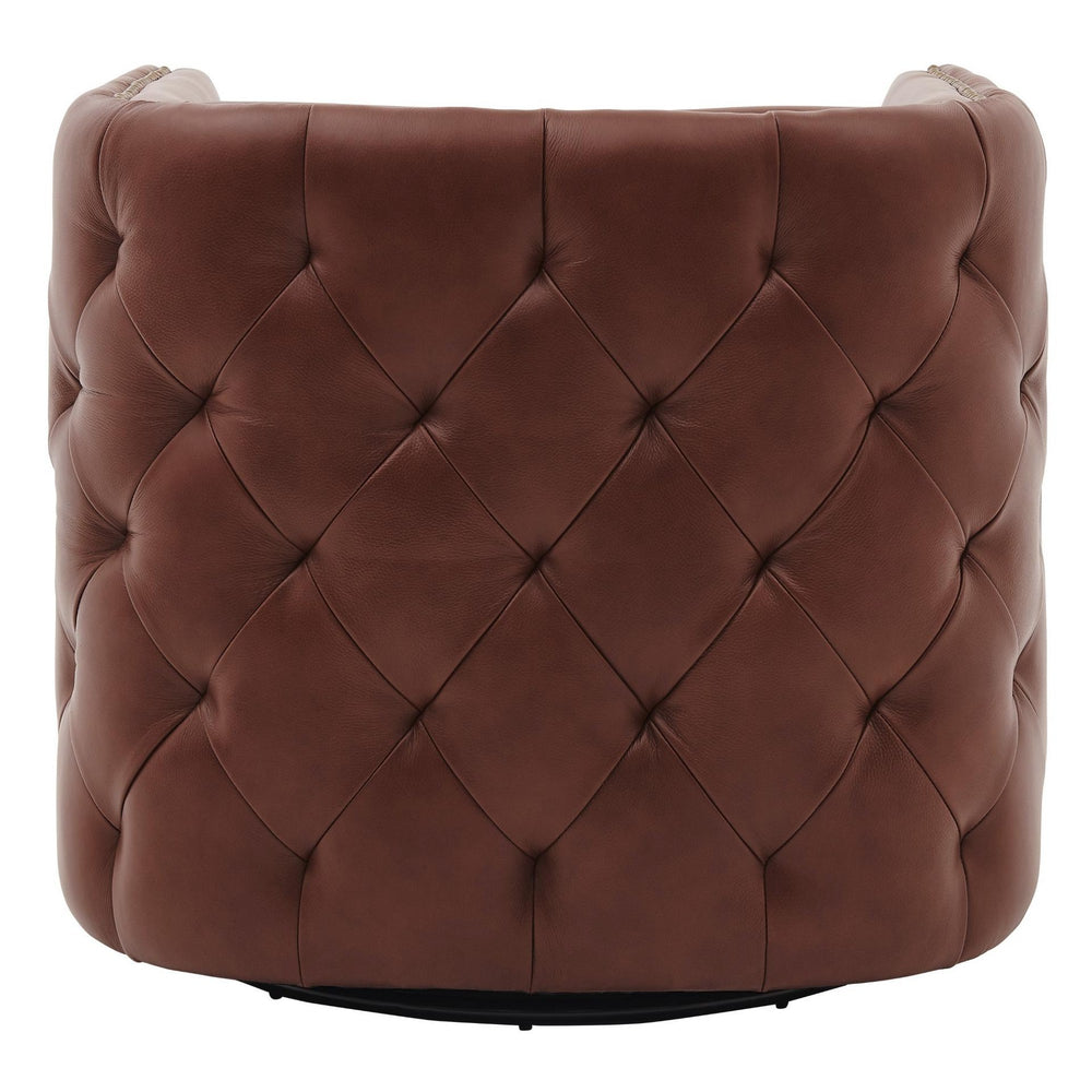 Leslie Top Grain Leather Swivel Tufted Arm Chair In Garrett Brown