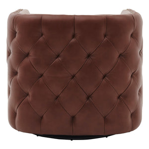 Leslie Top Grain Leather Swivel Tufted Arm Chair In Garrett Brown