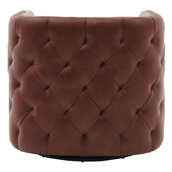 Leslie Top Grain Leather Swivel Tufted Arm Chair In Garrett Brown