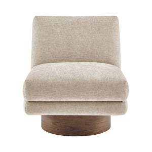 Zenda Chenille Swivel Accent Chair w/ Wooden Base, Millburry Beige
