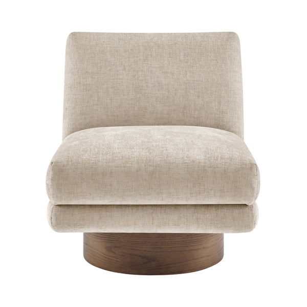 Zenda Chenille Swivel Accent Chair w/ Wooden Base, Millburry Beige