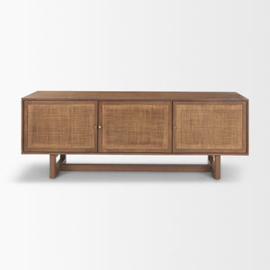 Grier 65.0L x 18.75W x 23.0H Medium Brown Solid Wood W/Cane Media Console
