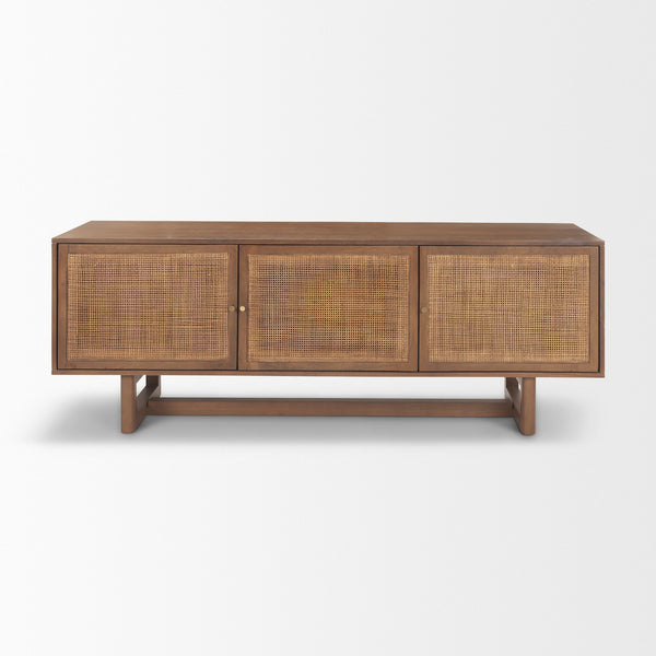 Grier 65.0L x 18.75W x 23.0H Medium Brown Solid Wood W/Cane Media Console