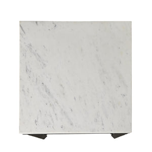 Hammered Iron End Table In White Marble