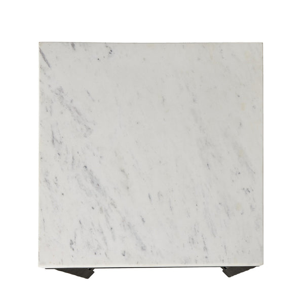 Hammered Iron End Table In White Marble