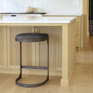 Tyson 17L x 18W x 28H Black Leather W/ Metal Frame Counter Stool
