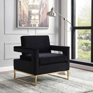 Alfonso Accent Chair In Black Velvet And Gold Stainless Steel Base