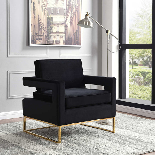 Alfonso Accent Chair In Black Velvet And Gold Stainless Steel Base