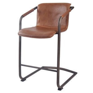 Indy Counter Stool w/ Arms Rubbed Gold Frame In Antique Cigar Brown
