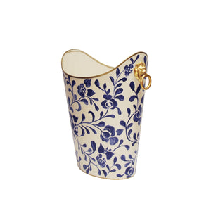 OVAL WASTEBASKET WITH LION HANDLES IN NAVY VINE