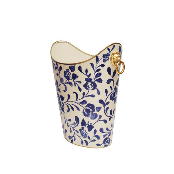 OVAL WASTEBASKET WITH LION HANDLES IN NAVY VINE