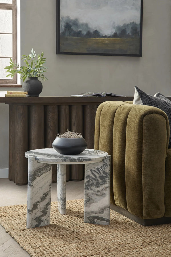 Zora Marble End Table in Charcoal Gray - Black/White