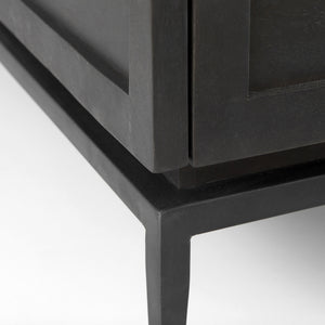 Divina Black-Brown Wood w/ White Marble Top and Black Metal Base Accent Cabinet