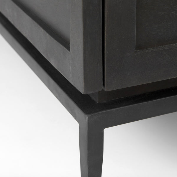 Divina Black-Brown Wood w/ White Marble Top and Black Metal Base Accent Cabinet