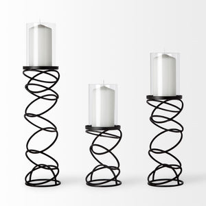 Omega II Medium Black Metal Stacked Ring Table Candle Holder