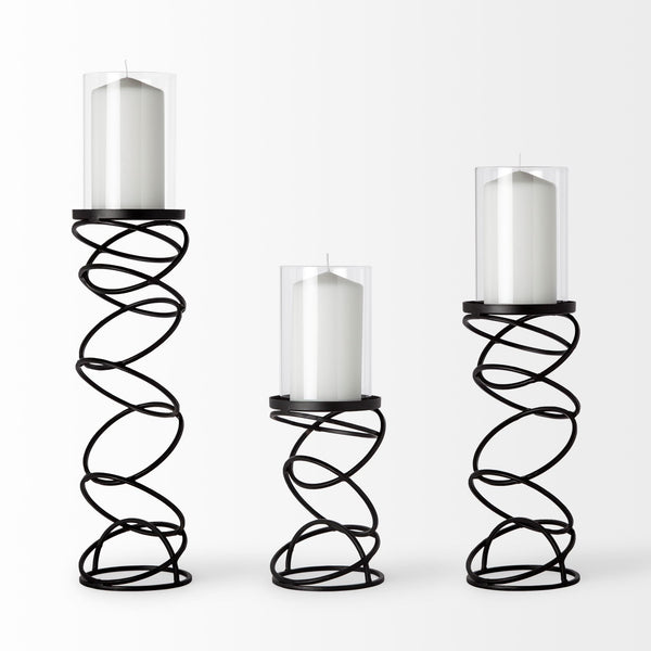 Omega II Medium Black Metal Stacked Ring Table Candle Holder