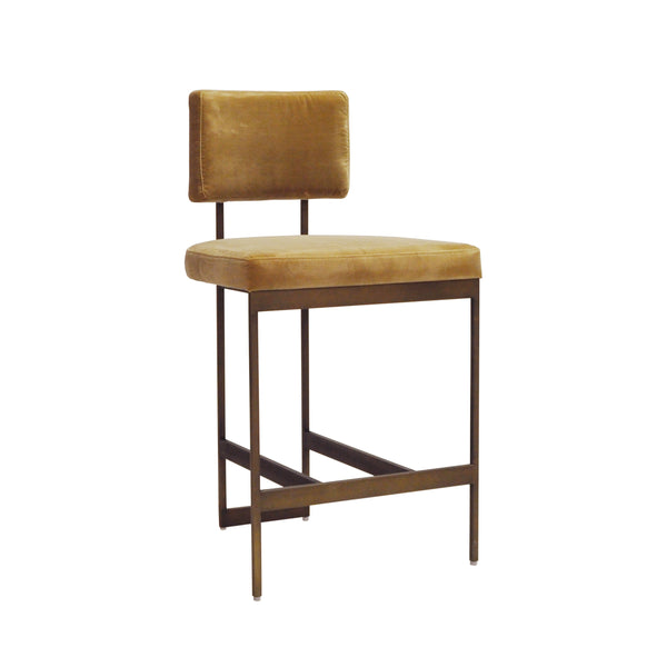 COUNTER STOOL WITH BRONZE BASE IN CAMEL VELVET