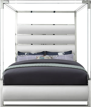 Renee Queen Bed In White Faux Leather