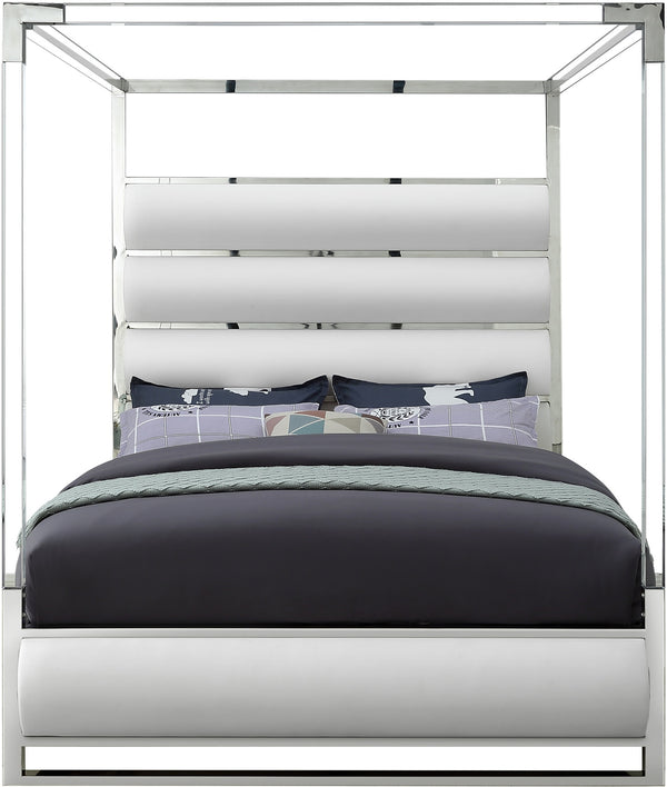 Renee Queen Bed In White Faux Leather