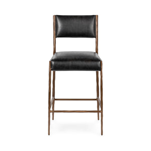 Kayne Leather Counter Stool - Black Hammered Metal Frame
