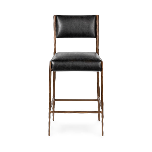 Kayne Leather Counter Stool - Black Hammered Metal Frame