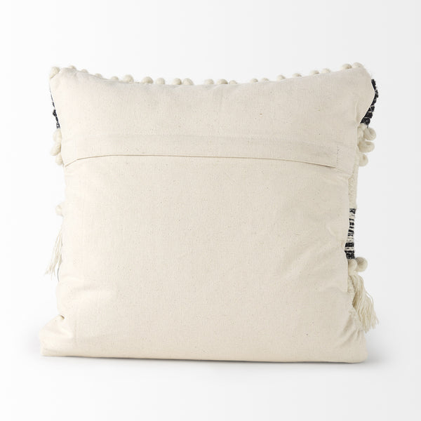 Beardell 18 x 18 Cream And Black Details With Tassels  Decorative Pillow Cover