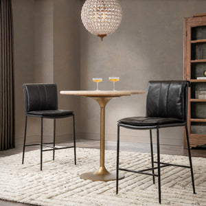 Malani Travertine Gathering Table with Iron Tulip Base