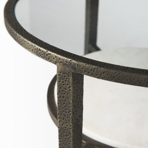 Felicity 15.8L X 15.8W X 22.5H Glass Top W/ White Marble Shelf and Antique Gold Base End/Side Table