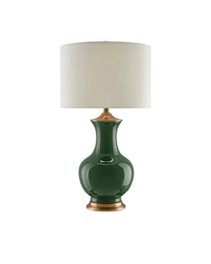 Lilou Green Table Lamp In Green & Antique Brass