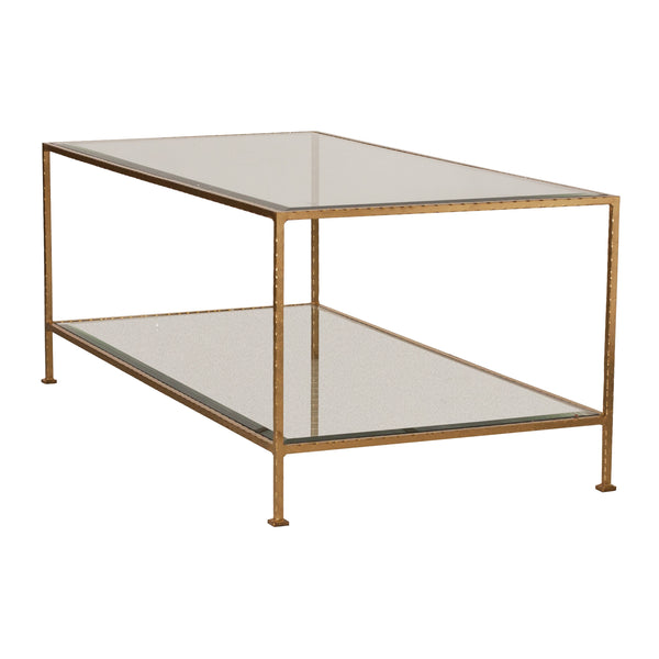 GOLD LEAF RECTANGULAR COFFEE TABLE W BEVELED GLASS