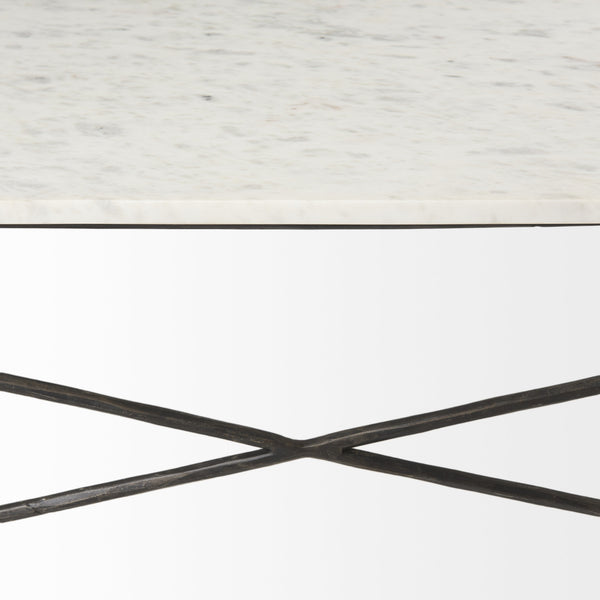 Lorlei I 53.0 X 35.0 X 15.5 White Marble Top W/ X-Shaped Antique Gold Iron Base Coffee Table