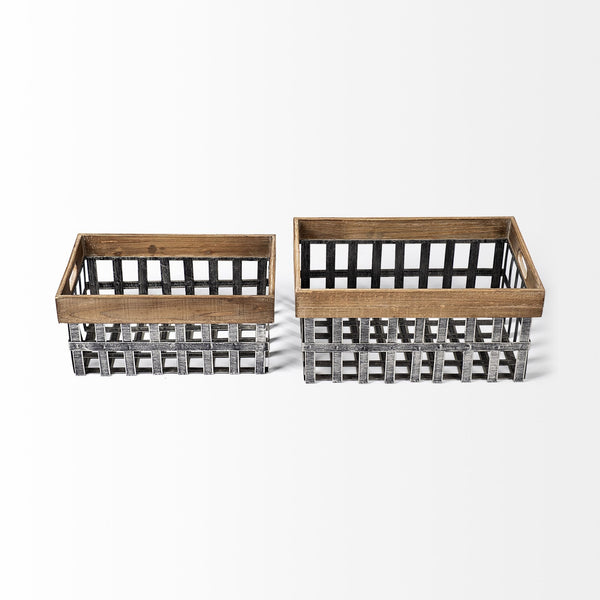 Chartrand Set of 2 Wood And Metal Open Crate Style Baskets