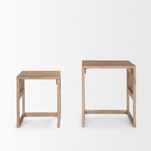 Grier Set of 2 Light Brown Solid Wood w/ Cane Nesting Accent Tables