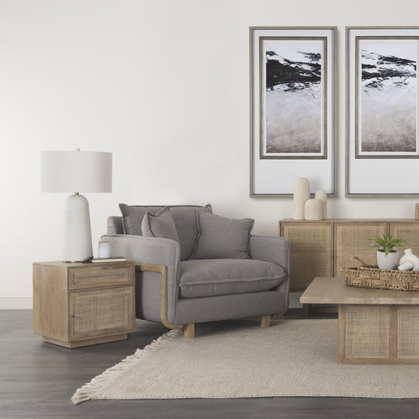 Grier Light Brown Wood w/ Cane Accent Table