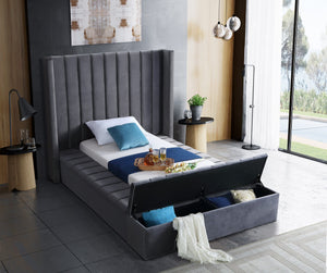 Joanne Twin Bed In Grey Velvet