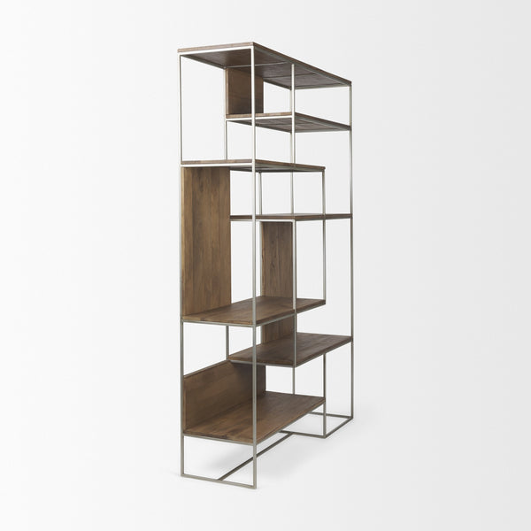 Morris III 47.25 X 15 X 75.5  Brown Wood and Silver Metal Frame 6 Shelf Shelving Unit