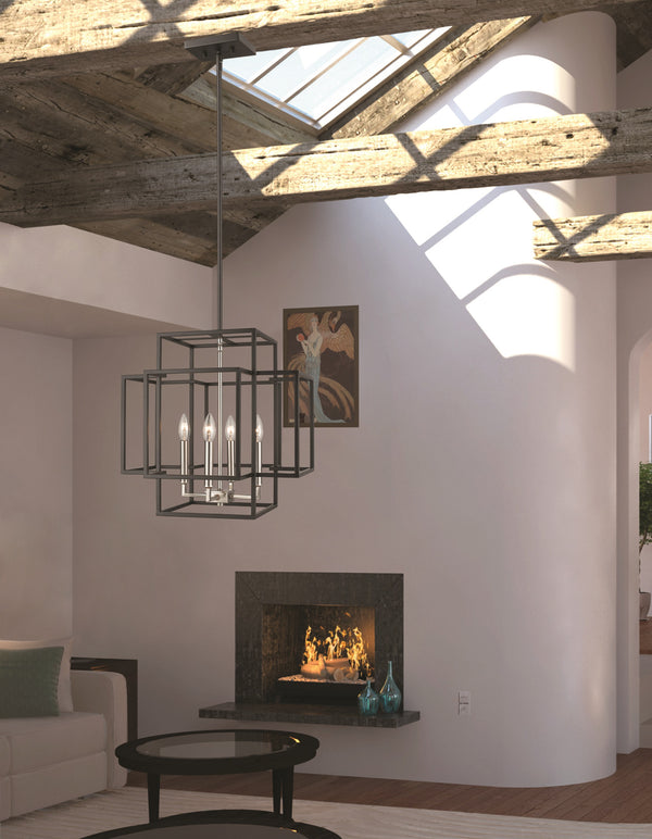 Titania 4 Light Pendant in Black + Brushed Nickel Finish