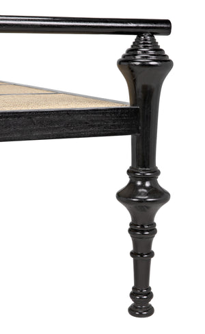 Indochine Sungkai/Mindi Bench with Caning in Charcoal Black