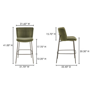 Moe's Early Bar Stool in Green Faux Mohair