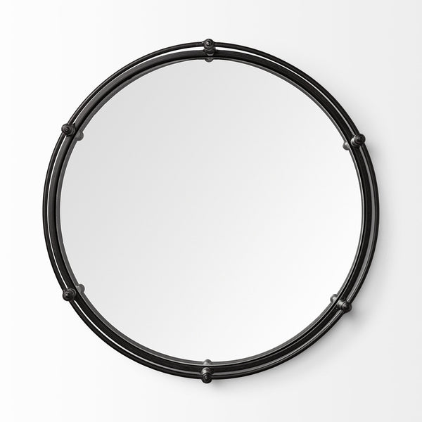 Kimbel 24L x 24W Black Metal Mirrored Base Round Tray