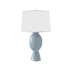 TALL BULB SHAPE CERAMIC TABLE LAMP WITH WHITE LINEN SHADE IN LIGHT BLUE